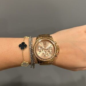 Rose Gold Michael Kors Watch Pink Face with Baguettes